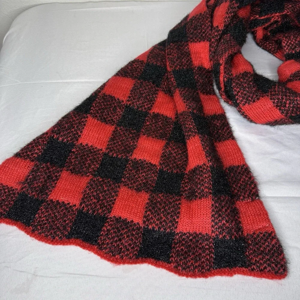 Collection Eighteen Red Plaid Rectangle Scarf Cabincore Christmas‎ Holiday